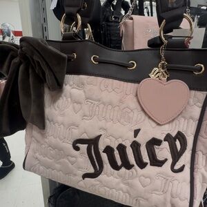 Juicy Couture Pink & Brown Day Dreamer Tote Bag with Embossed Design
